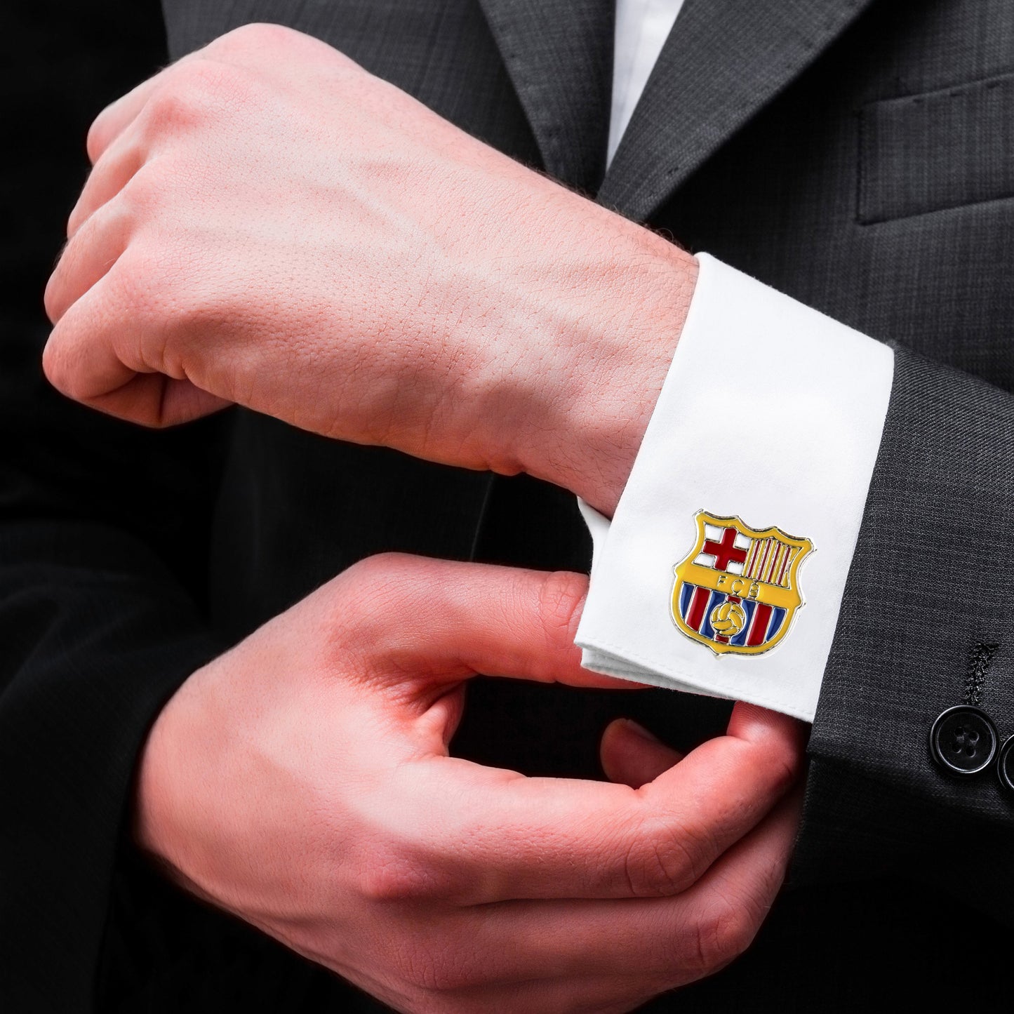 Elegant Fancy and Designer Silver Plated Cufflinks for Men - FC Barcelona Accessories Design (SJ_7104) - Shining Jewel