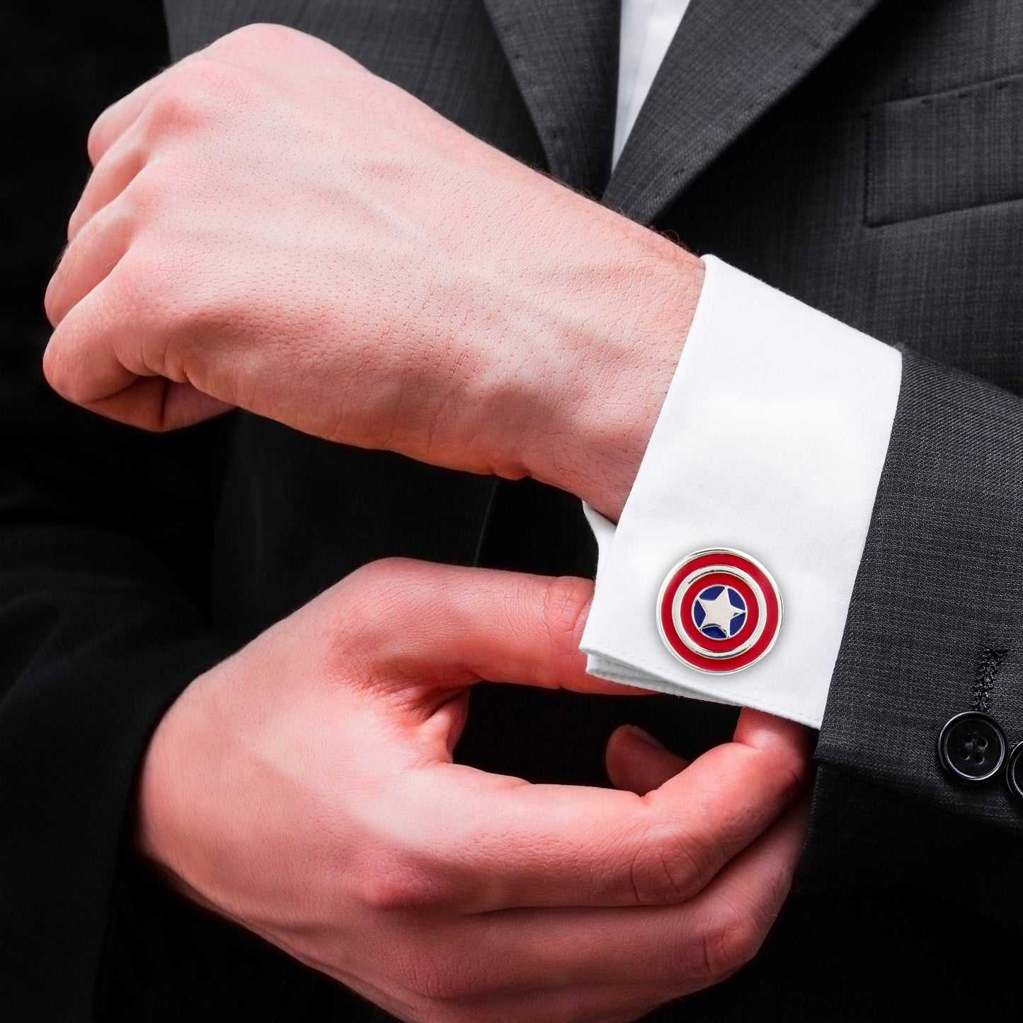 Elegant Fancy and Designer Silver Plated Avenger Cufflinks for Men - Superhero Captain America Design (SJ_7108) - Shining Jewel