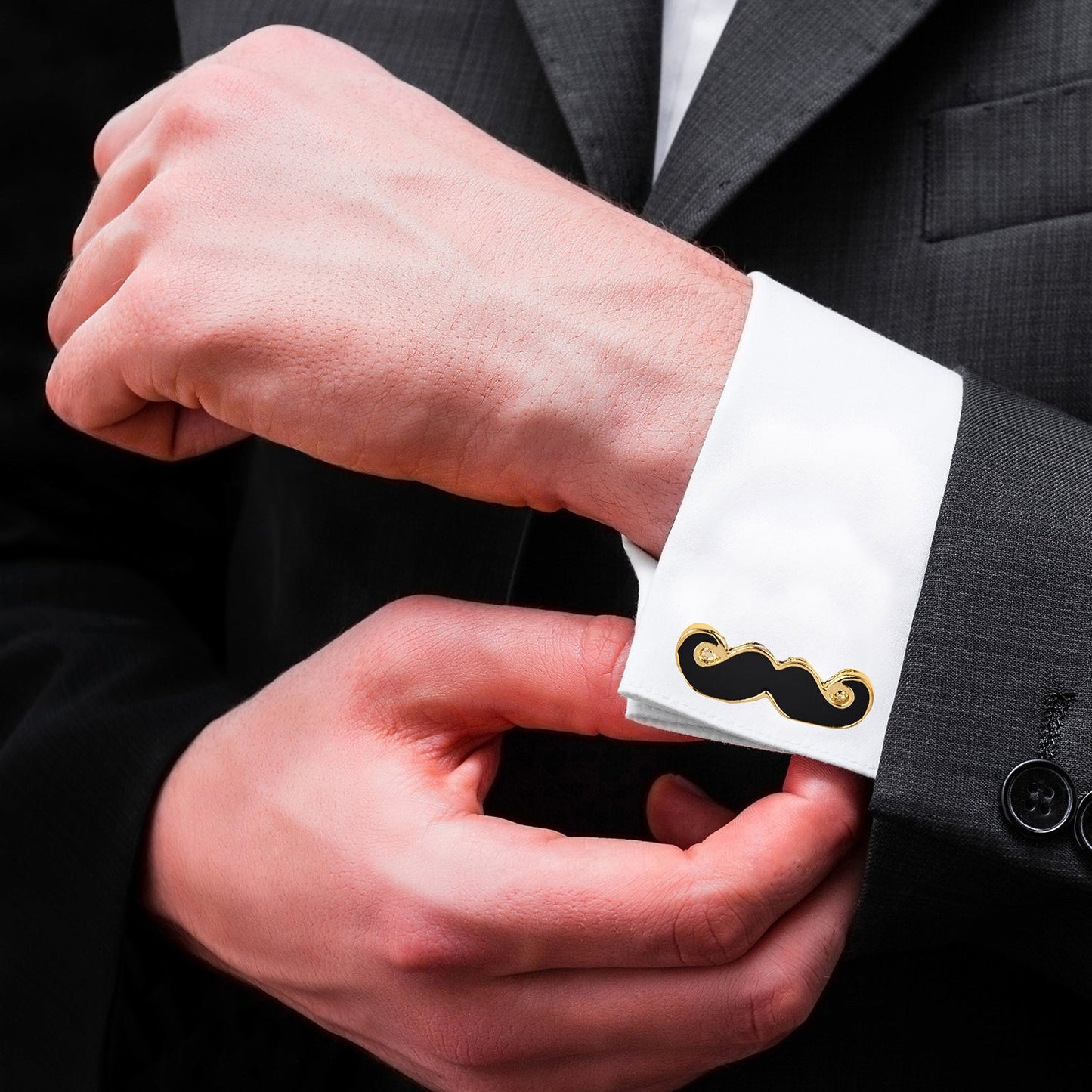 Designer Stylish 3 pcs Accessories Moustache Gold Plated Cufflinks + Tiepin Set for Men (SJ_7128)