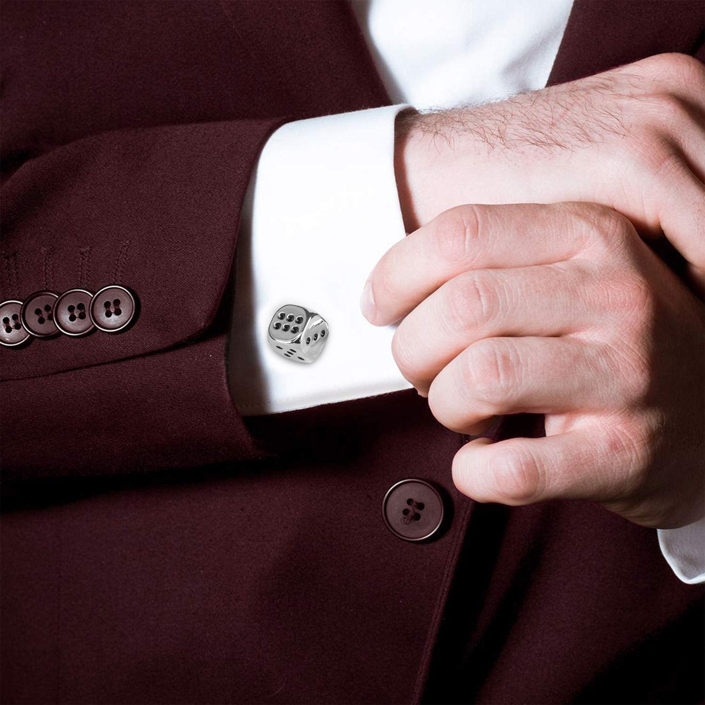 Designer Stylish Silver Rodium Plated Dice Design Cufflinks for Men (SJ_7147)