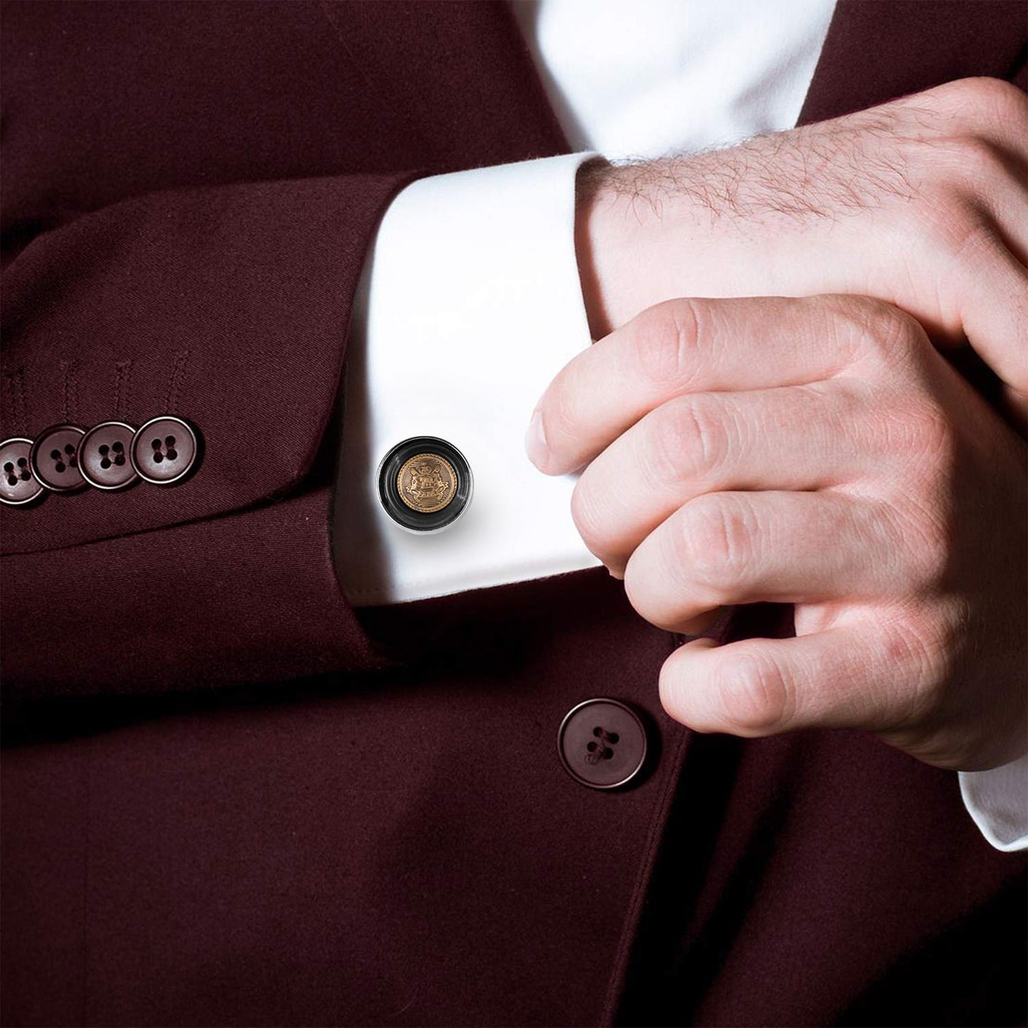 Designer Stylish Vintage and Royal Royal Army Symbol Inspired Silver Rodium Plated Cufflinks for Men (SJ_7148)