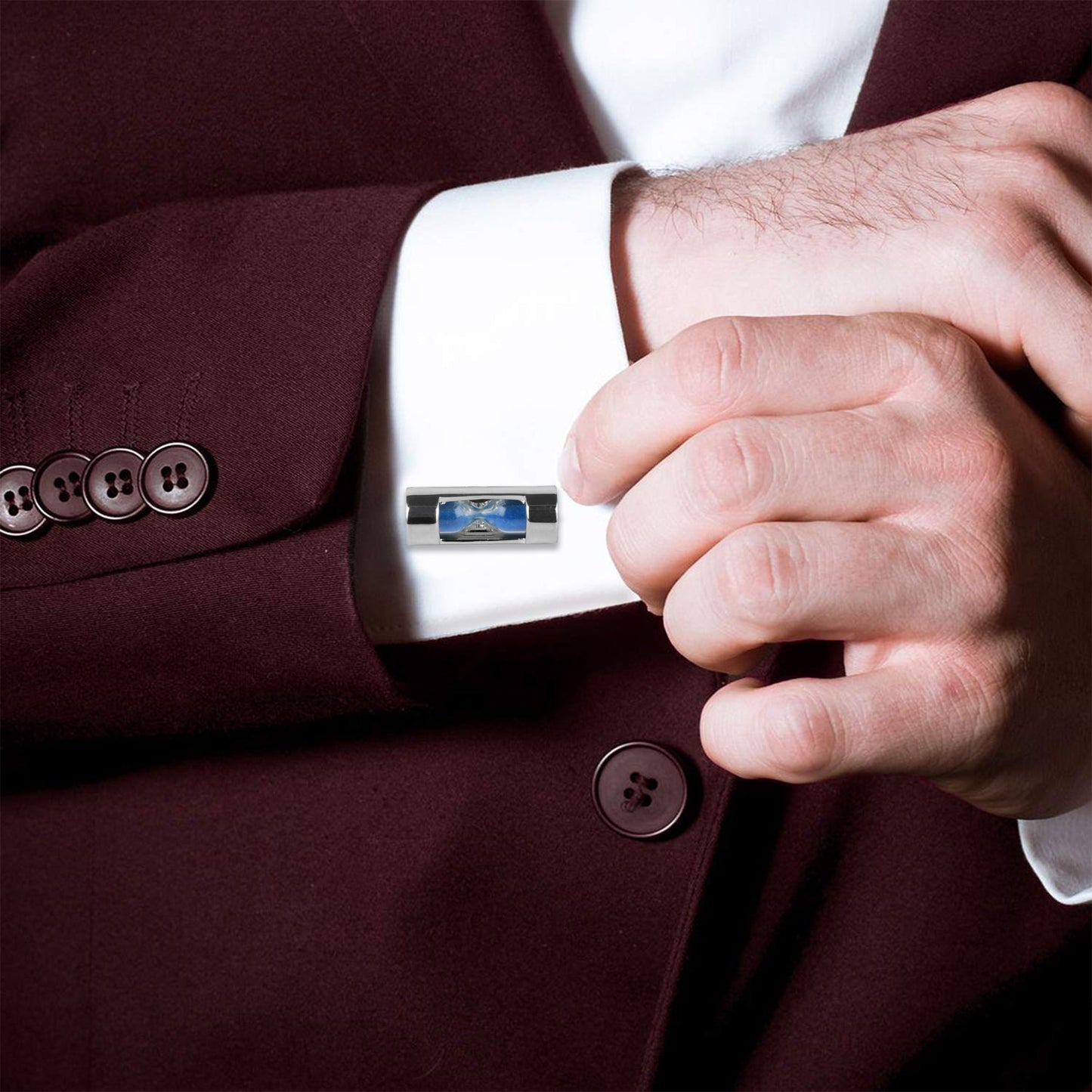 Designer Stylish Hourglass Design Silver Rodium Plated Cufflinks for Men (SJ_7151)