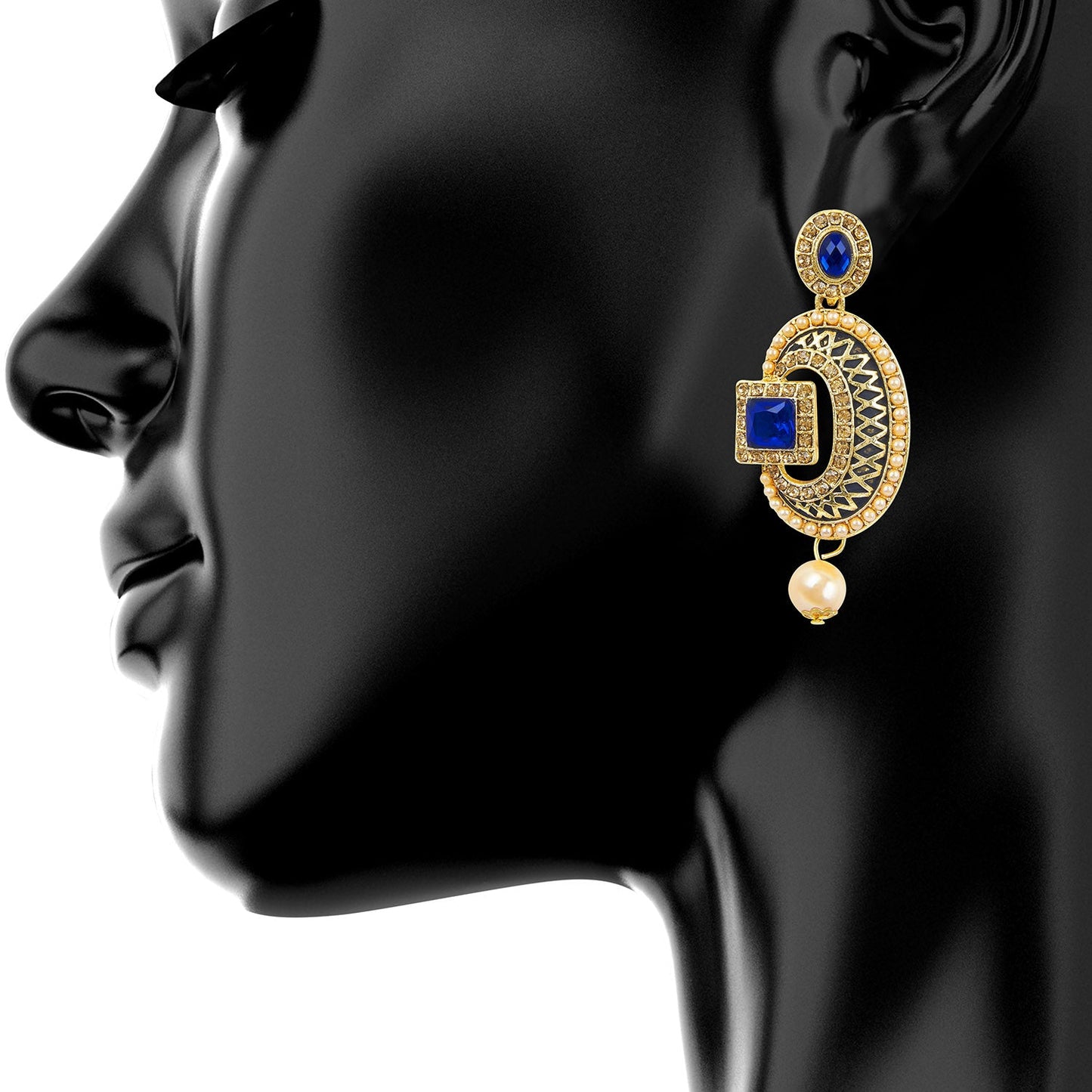Traditional, Fancy And Ethnic Earring With Blue Crystal And Perls (SJ_811)