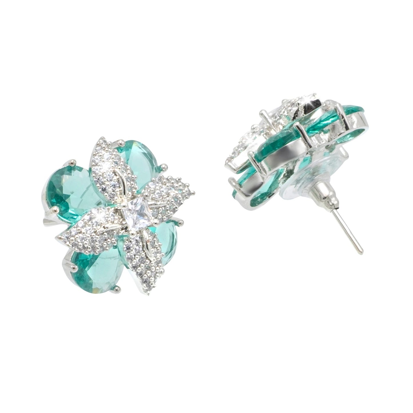 Western Design, CZ, Zirconia, Crystals, Rhodium Silver Plated Stud Bridal Earrings for Women -(SJE_308_S_G)