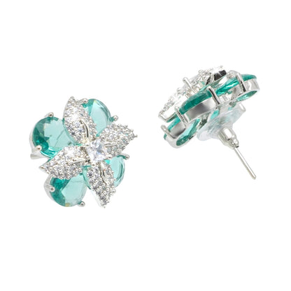 Western Design, CZ, Zirconia, Crystals, Rhodium Silver Plated Stud Bridal Earrings for Women -(SJE_308_S_G)