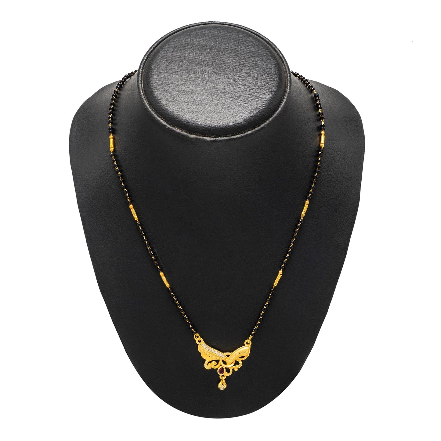 Shining Jewel by Shivansh Gold Plated Traditional CZ & Ruby Stone Designer Mangalsutra with Black Beads Chain for Women SJN_337_D1