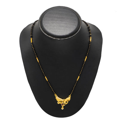 Shining Jewel by Shivansh Gold Plated Traditional CZ & Ruby Stone Designer Mangalsutra with Black Beads Chain for Women SJN_337_D1