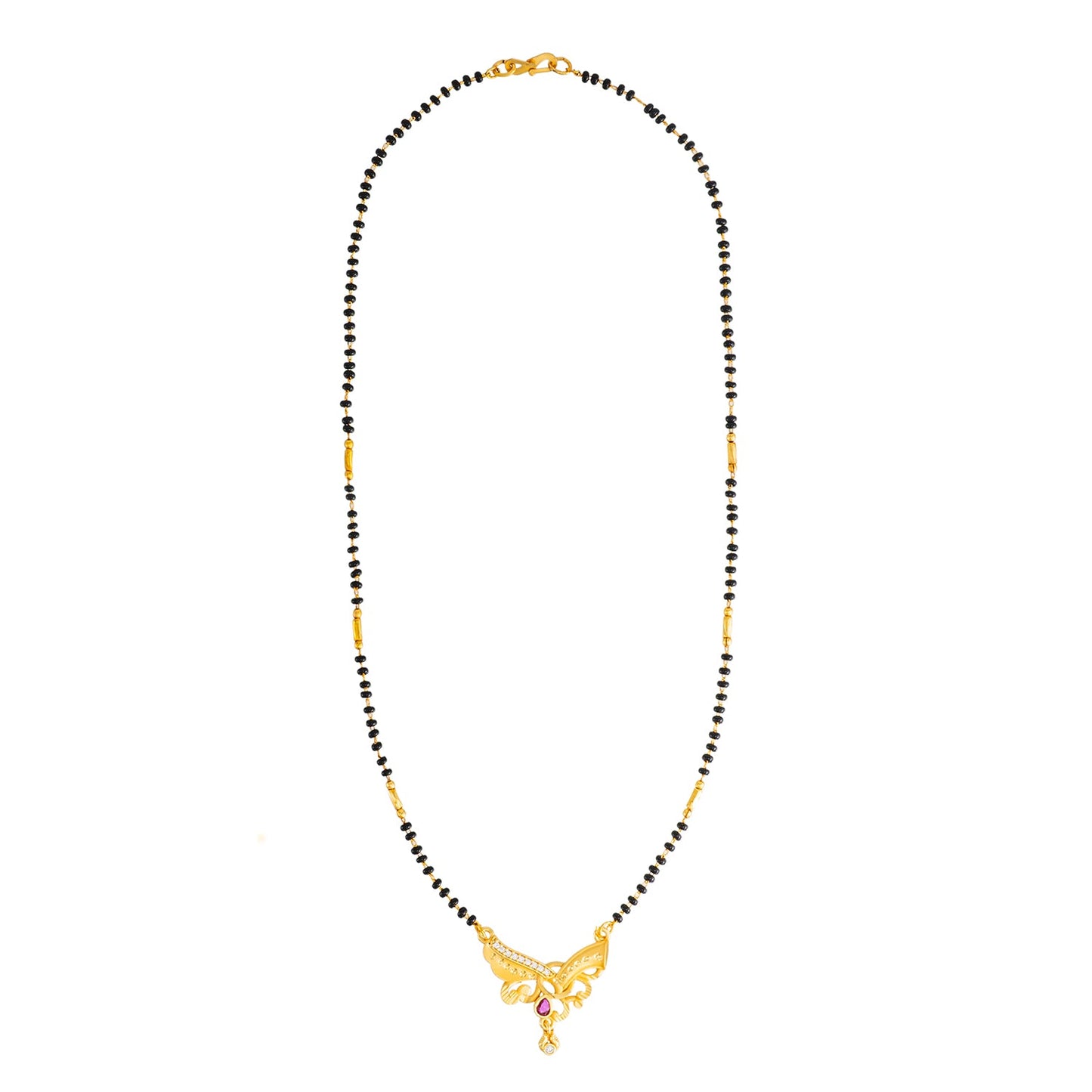 Shining Jewel by Shivansh Gold Plated Traditional CZ & Ruby Stone Designer Mangalsutra with Black Beads Chain for Women SJN_337_D1