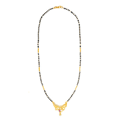 Shining Jewel by Shivansh Gold Plated Traditional CZ & Ruby Stone Designer Mangalsutra with Black Beads Chain for Women SJN_337_D1