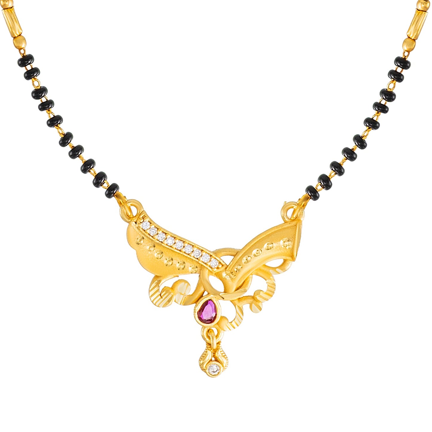 Shining Jewel by Shivansh Gold Plated Traditional CZ & Ruby Stone Designer Mangalsutra with Black Beads Chain for Women SJN_337_D1