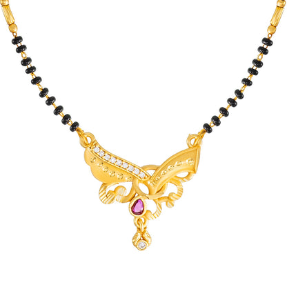 Shining Jewel by Shivansh Gold Plated Traditional CZ & Ruby Stone Designer Mangalsutra with Black Beads Chain for Women SJN_337_D1