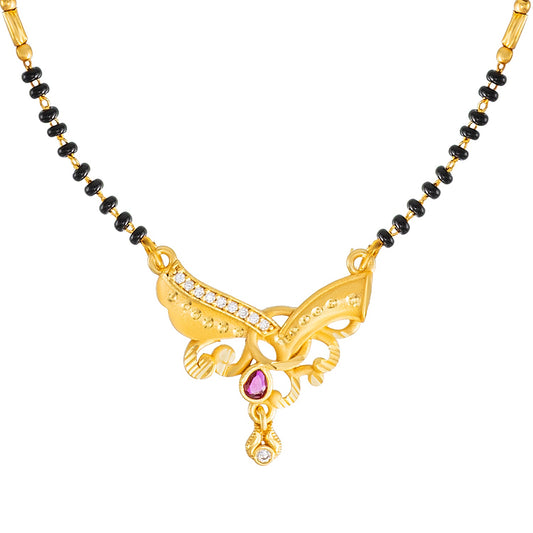 Shining Jewel by Shivansh Gold Plated Traditional CZ & Ruby Stone Designer Mangalsutra with Black Beads Chain for Women SJN_337_D1