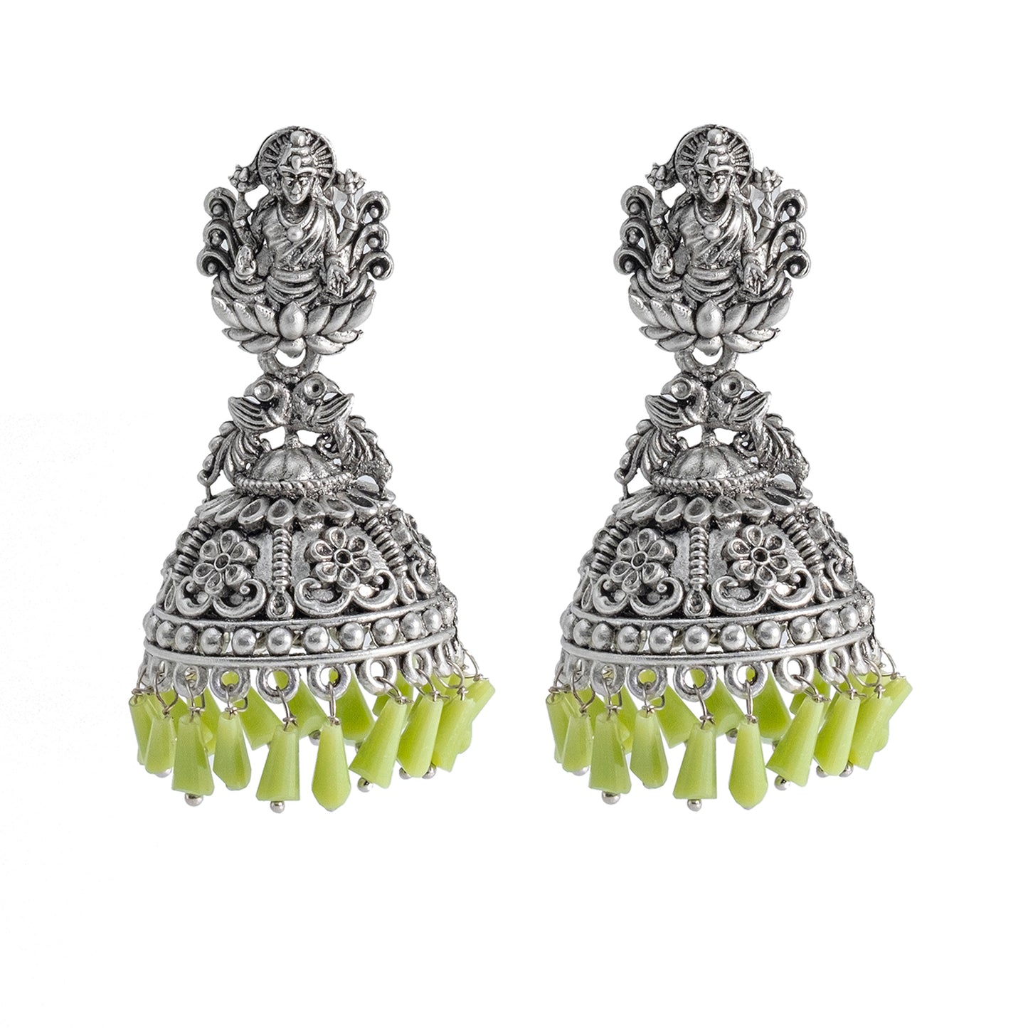 Traditional Indian Matte Silver Oxidised CZ Crystal Studded Temple Jhumka Earring For Women - Silver Maroon (SJE_100_S_M)