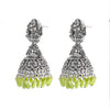 Traditional Indian Matte Silver Oxidised CZ Crystal Studded Temple Jhumka Earring For Women - Silver Maroon (SJE_100_S_M)