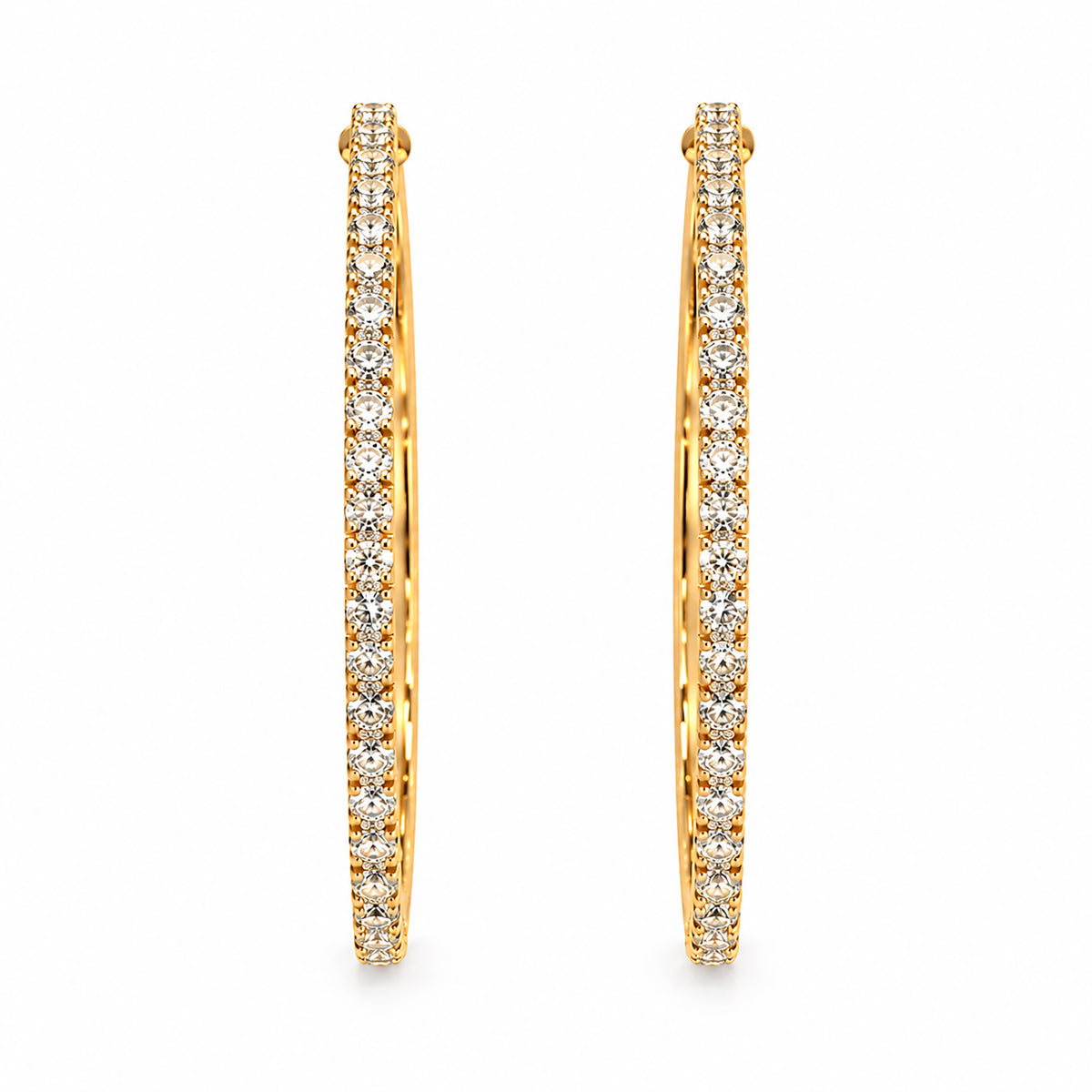 Moon Dust Gold Plated White CZ Studded Medium Sized Hoop Earrings for Women (MD_100_G)