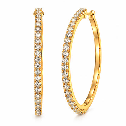Moon Dust Gold Plated White CZ Studded Medium Sized Hoop Earrings for Women (MD_100_G)