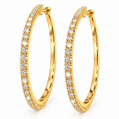 Moon Dust Gold Plated White CZ Studded Medium Sized Hoop Earrings for Women (MD_100_G)