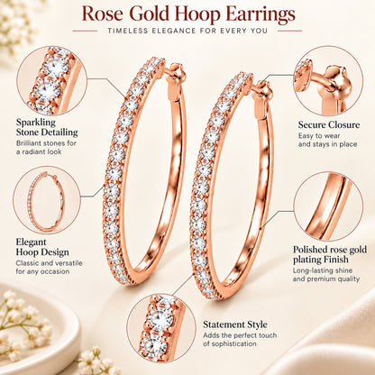 Moon Dust Rose Gold Plated White CZ Studded Medium Sized Hoop Earrings for Women (MD_100_RG)