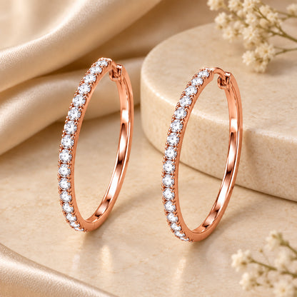 Moon Dust Rose Gold Plated White CZ Studded Medium Sized Hoop Earrings for Women (MD_100_RG)