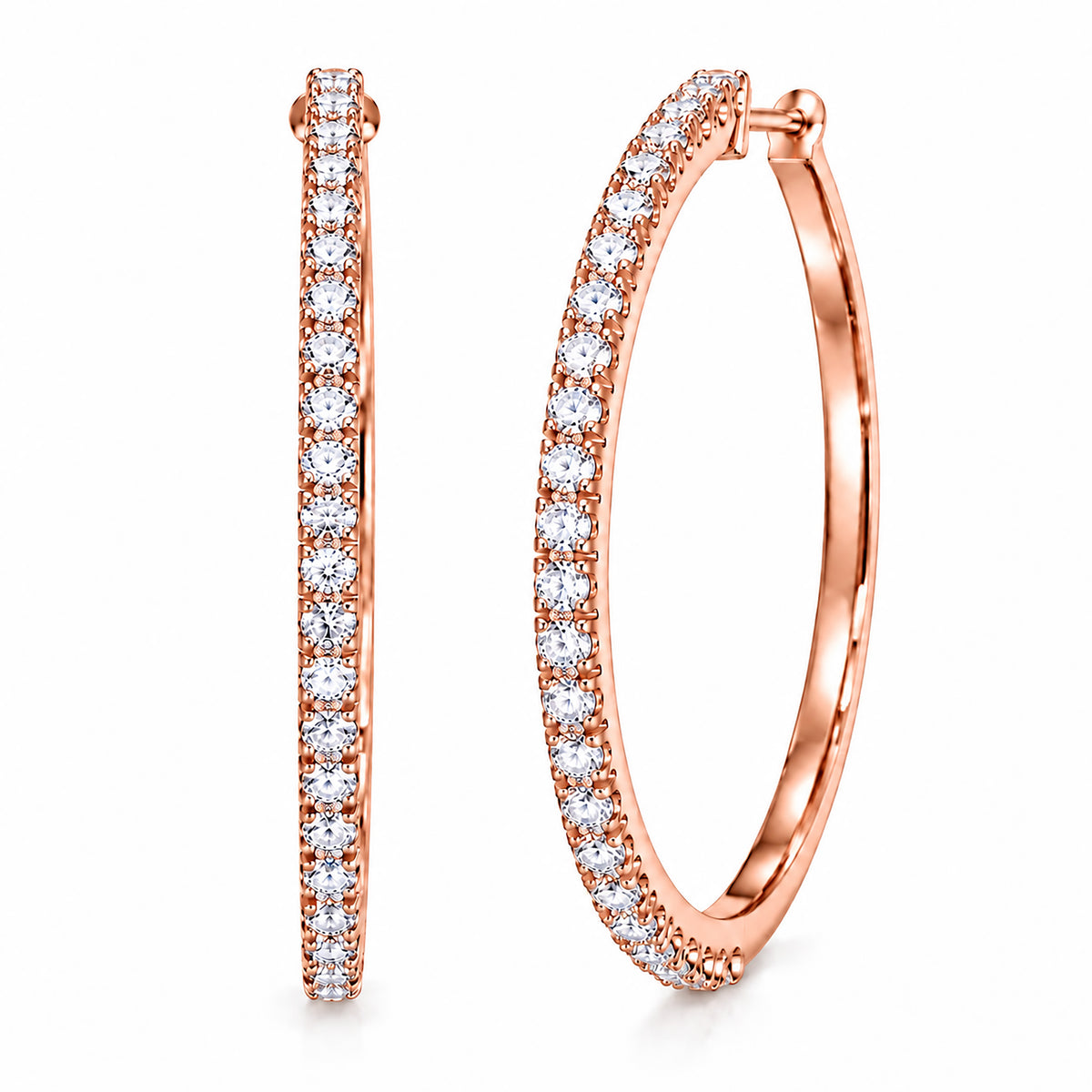 Moon Dust Rose Gold Plated White CZ Studded Medium Sized Hoop Earrings for Women (MD_100_RG)