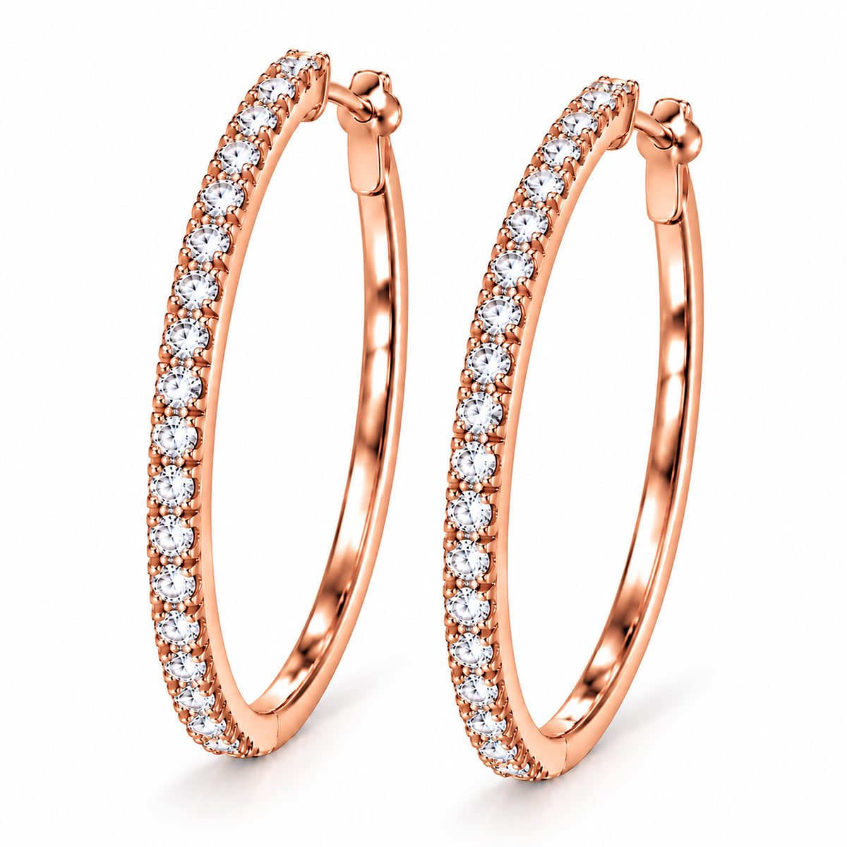 Moon Dust Rose Gold Plated White CZ Studded Medium Sized Hoop Earrings for Women (MD_100_RG)
