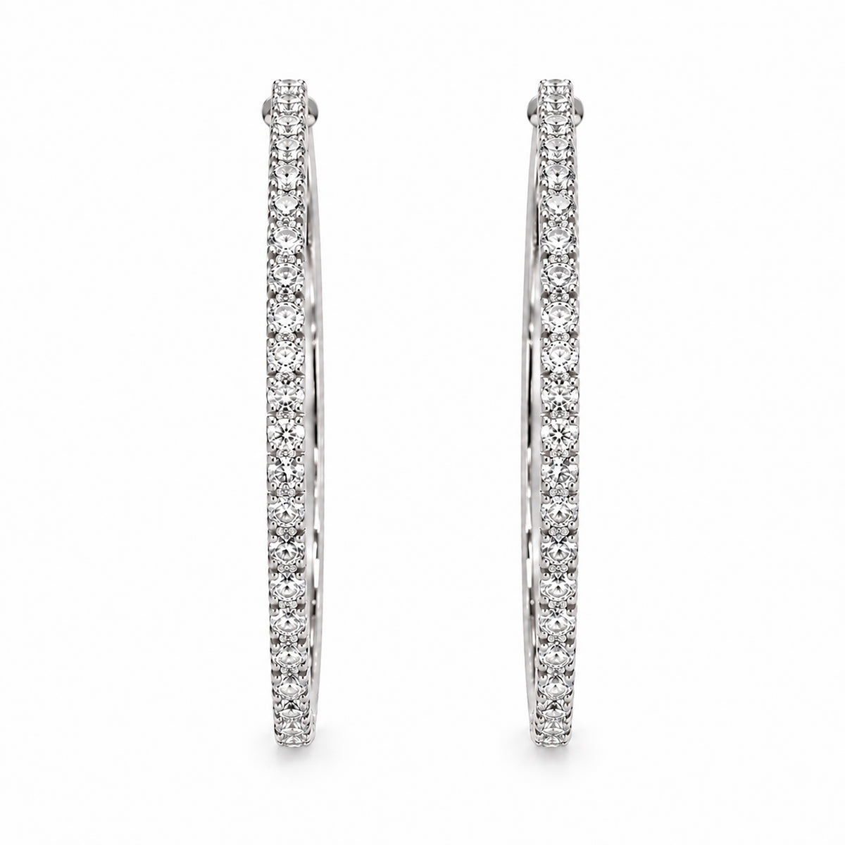 Moon Dust Silver Plated White CZ Studded Medium Sized Hoop Earrings for Women (MD_100_S)