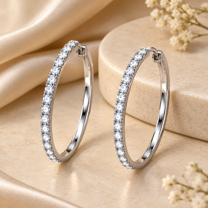 Moon Dust Silver Plated White CZ Studded Medium Sized Hoop Earrings for Women (MD_100_S)