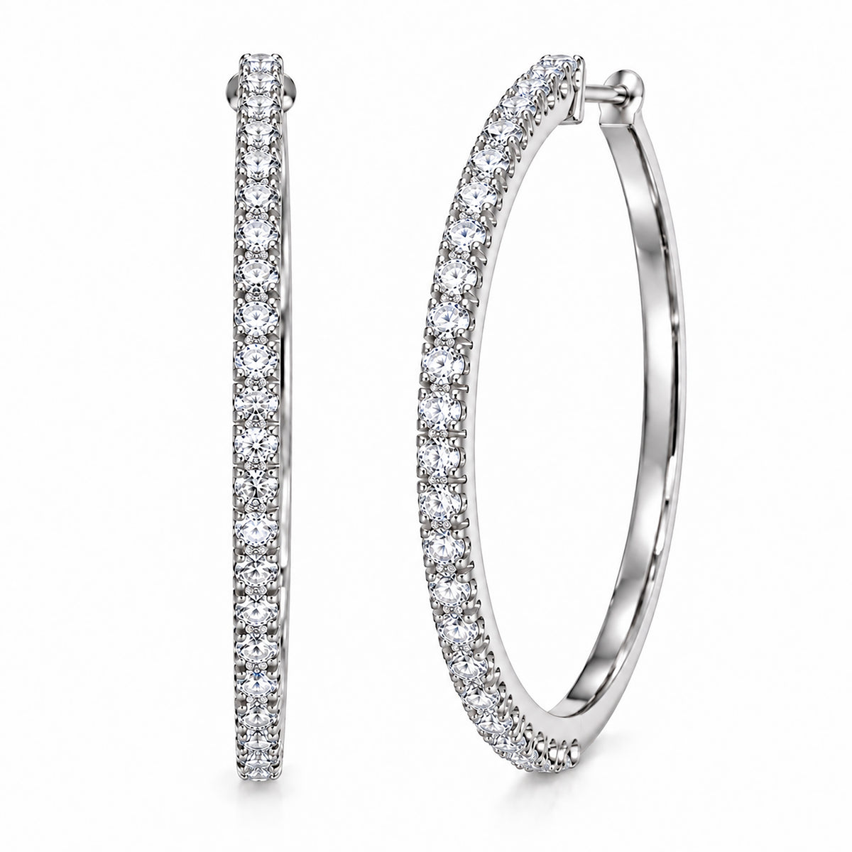 Moon Dust Silver Plated White CZ Studded Medium Sized Hoop Earrings for Women (MD_100_S)