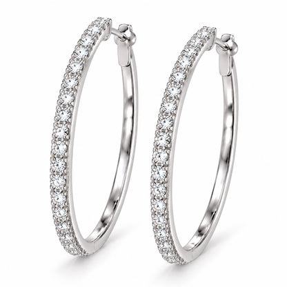 Moon Dust Silver Plated White CZ Studded Medium Sized Hoop Earrings for Women (MD_100_S)