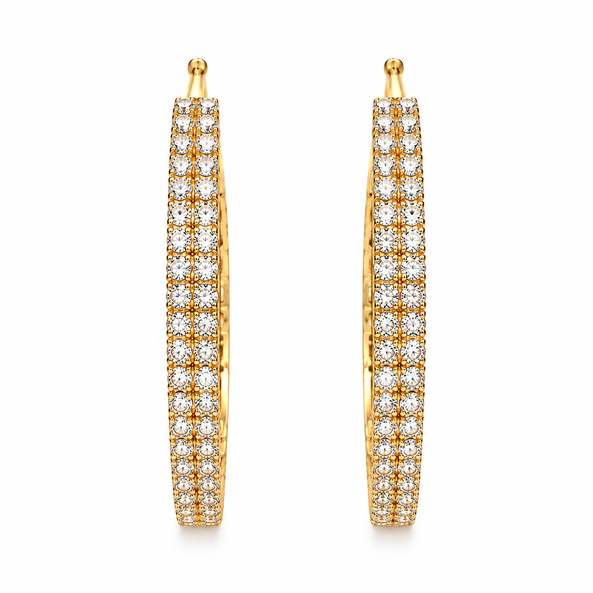 Moon Dust Gold Plated Double Row White CZ Medium Sized Hoop Earrings for Women (MD_101_G)