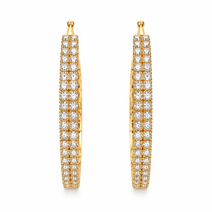 Moon Dust Gold Plated Double Row White CZ Medium Sized Hoop Earrings for Women (MD_101_G)
