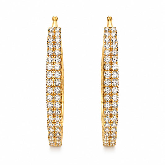 Moon Dust Gold Plated Double Row White CZ Medium Sized Hoop Earrings for Women (MD_101_G)