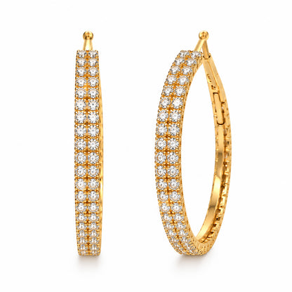 Moon Dust Gold Plated Double Row White CZ Medium Sized Hoop Earrings for Women (MD_101_G)