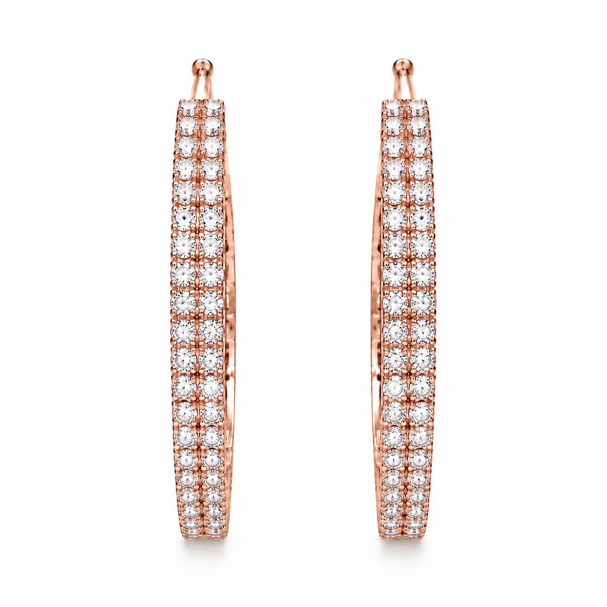 Moon Dust Rose Gold Plated Double Row White CZ Medium Sized Hoop Earrings for Women (MD_101_RG)