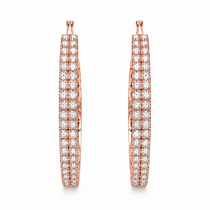 Moon Dust Rose Gold Plated Double Row White CZ Medium Sized Hoop Earrings for Women (MD_101_RG)