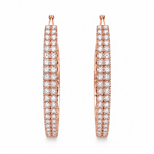 Moon Dust Rose Gold Plated Double Row White CZ Medium Sized Hoop Earrings for Women (MD_101_RG)