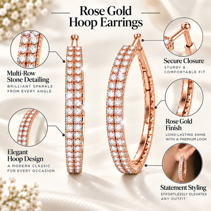Moon Dust Rose Gold Plated Double Row White CZ Medium Sized Hoop Earrings for Women (MD_101_RG)