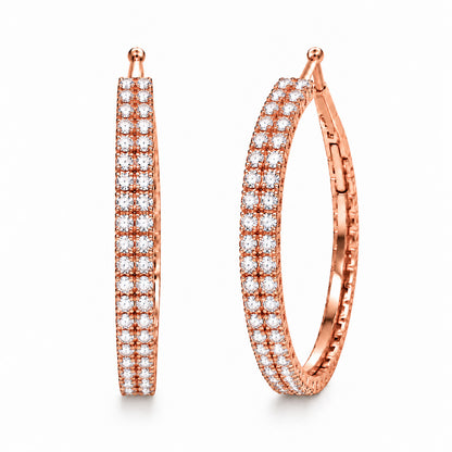 Moon Dust Rose Gold Plated Double Row White CZ Medium Sized Hoop Earrings for Women (MD_101_RG)