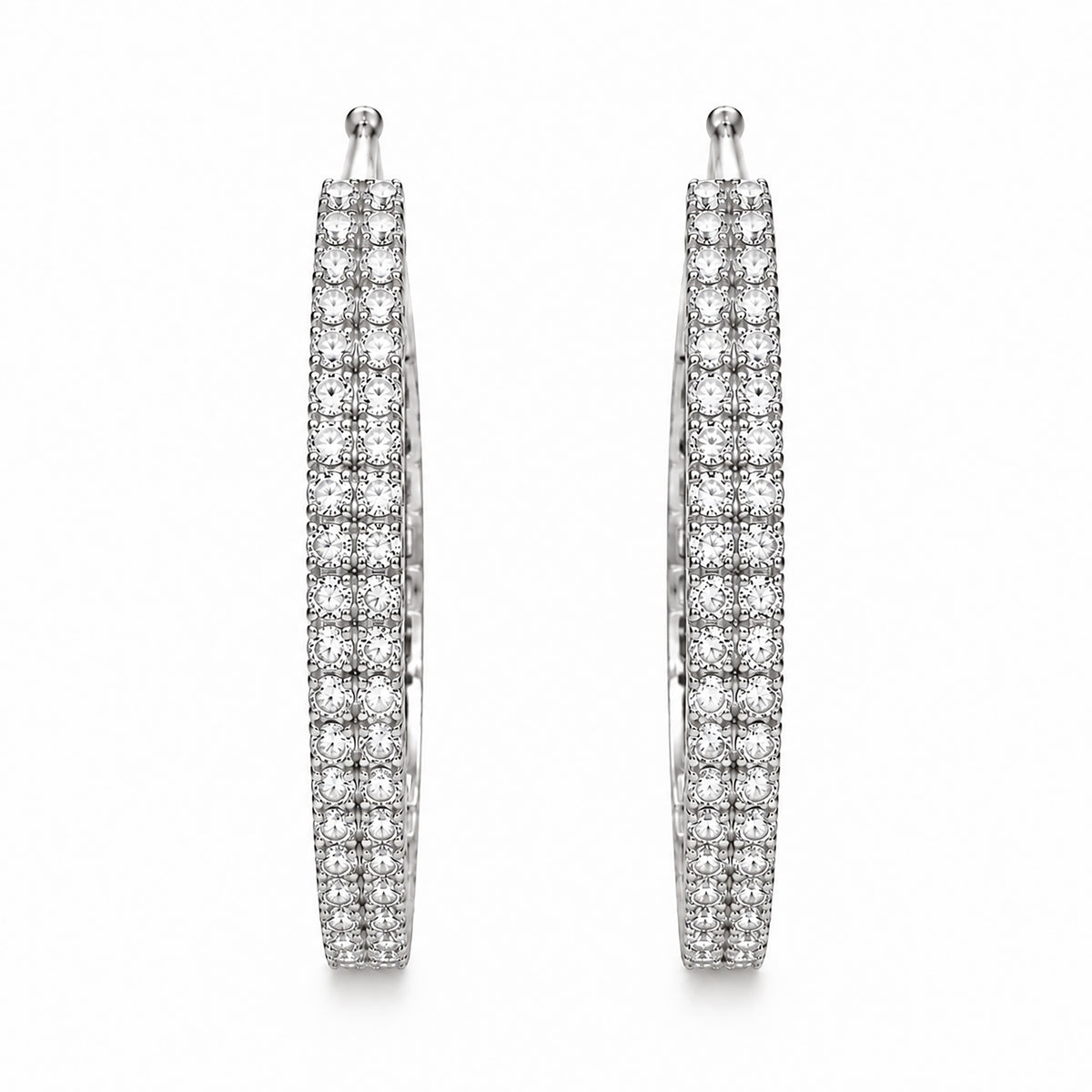Moon Dust Silver Plated Double Row White CZ Medium Sized Hoop Earrings for Women (MD_101_S)