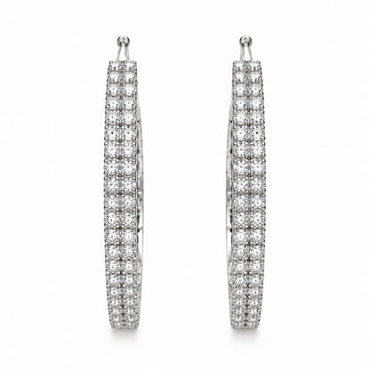 Moon Dust Silver Plated Double Row White CZ Medium Sized Hoop Earrings for Women (MD_101_S)