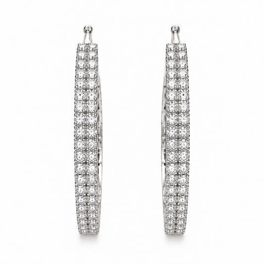 Moon Dust Silver Plated Double Row White CZ Medium Sized Hoop Earrings for Women (MD_101_S)
