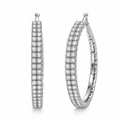 Moon Dust Silver Plated Double Row White CZ Medium Sized Hoop Earrings for Women (MD_101_S)