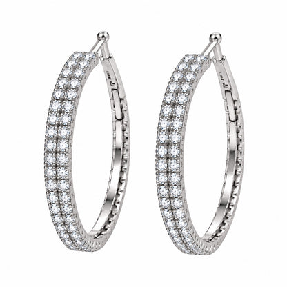 Moon Dust Silver Plated Double Row White CZ Medium Sized Hoop Earrings for Women (MD_101_S)