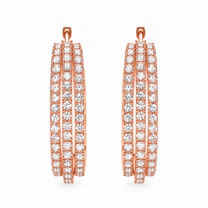 Moon Dust Rose Gold Plated Triple Row White CZ Medium Sized Hoop Earrings for Women (MD_102_RG)