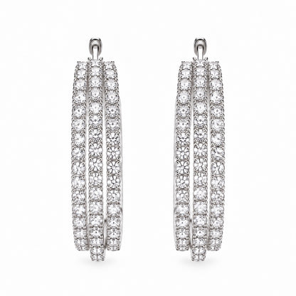 Moon Dust Silver Plated Triple Row White CZ Medium Sized Hoop Earrings for Women (MD_102_S)