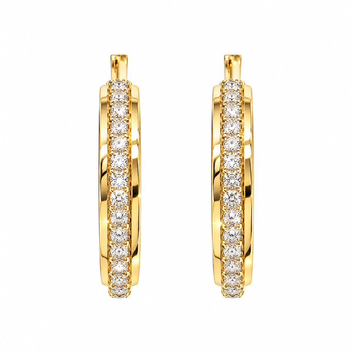 Moon Dust Gold Plated White CZ Studded Medium Sized Hoop Earrings for Women (MD_103_G)