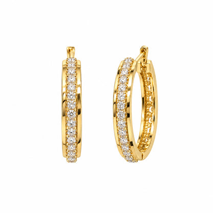 Moon Dust Gold Plated White CZ Studded Medium Sized Hoop Earrings for Women (MD_103_G)