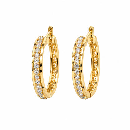 Moon Dust Gold Plated White CZ Studded Medium Sized Hoop Earrings for Women (MD_103_G)