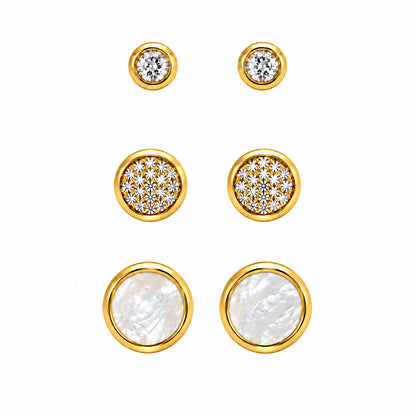 Moon Dust Gold Plated CZ  Small Earring Stack Stud Combo of 3 for Women (MD_104_G)