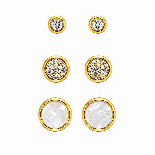 Moon Dust Gold Plated CZ  Small Earring Stack Stud Combo of 3 for Women (MD_104_G)